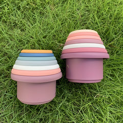 Rainbow Stacking Tower Baby Stacking Cups Silicone Jenga Educational Toys