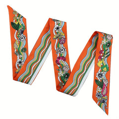 Twill Satin Scarf Female Long Ribbon Necktie French Flower Wave Hairband