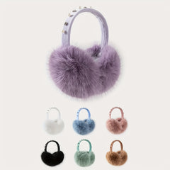 Women's Rhinestone Foldable Fox Fur Ear Muffs