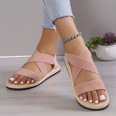 Women's Flat Sandals Open Toe Slip On Elastic Strap Casual Beach Sandals