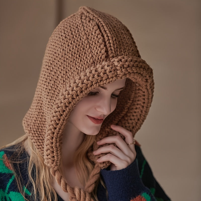 Women's Winter Hat Knitted Braided Hoodie, Valentine's Day Gift