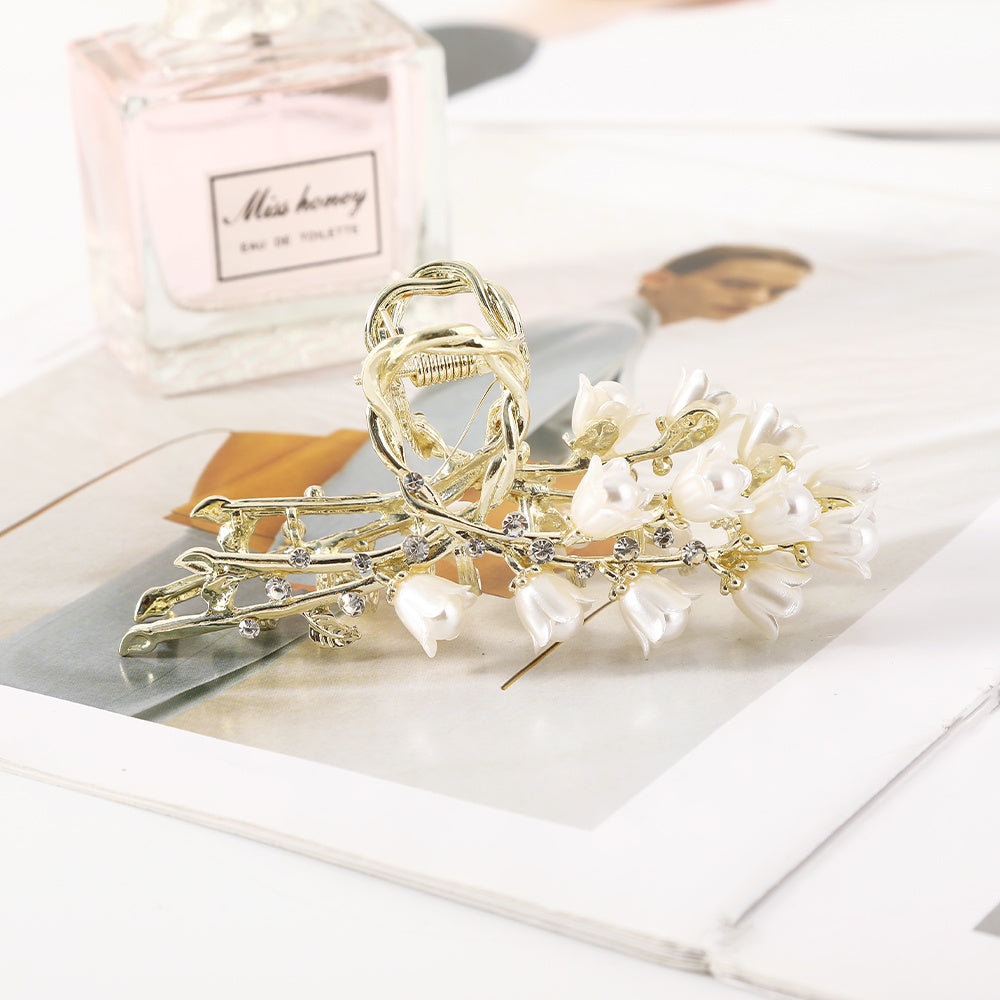 Japanese Temperament Lily Orchid Flower Hair Catch Rhinestone Hairpin
