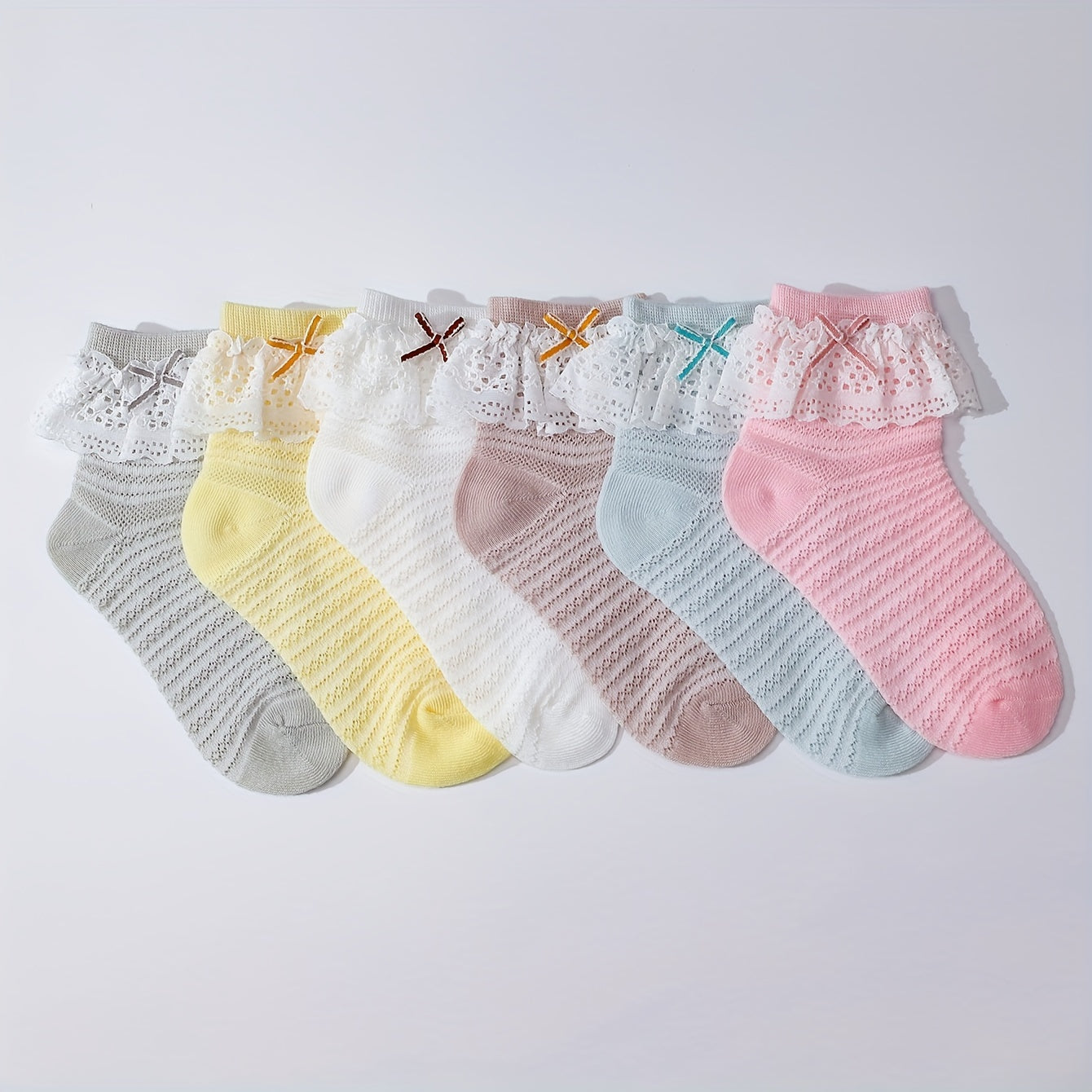 6 Pairs Lace Trim Fishnet Socks for Women
