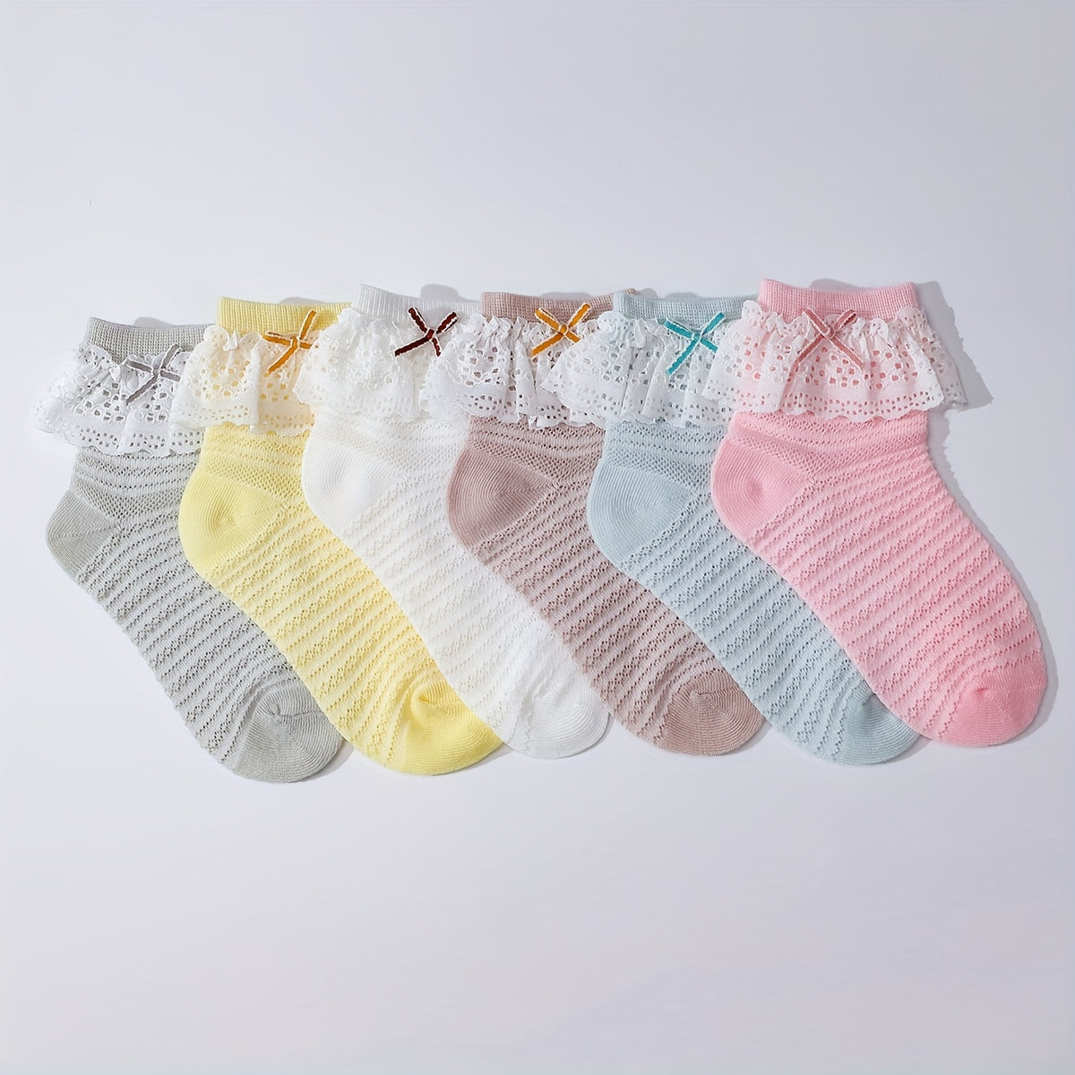 6 Pairs Lace Trim Fishnet Socks for Women