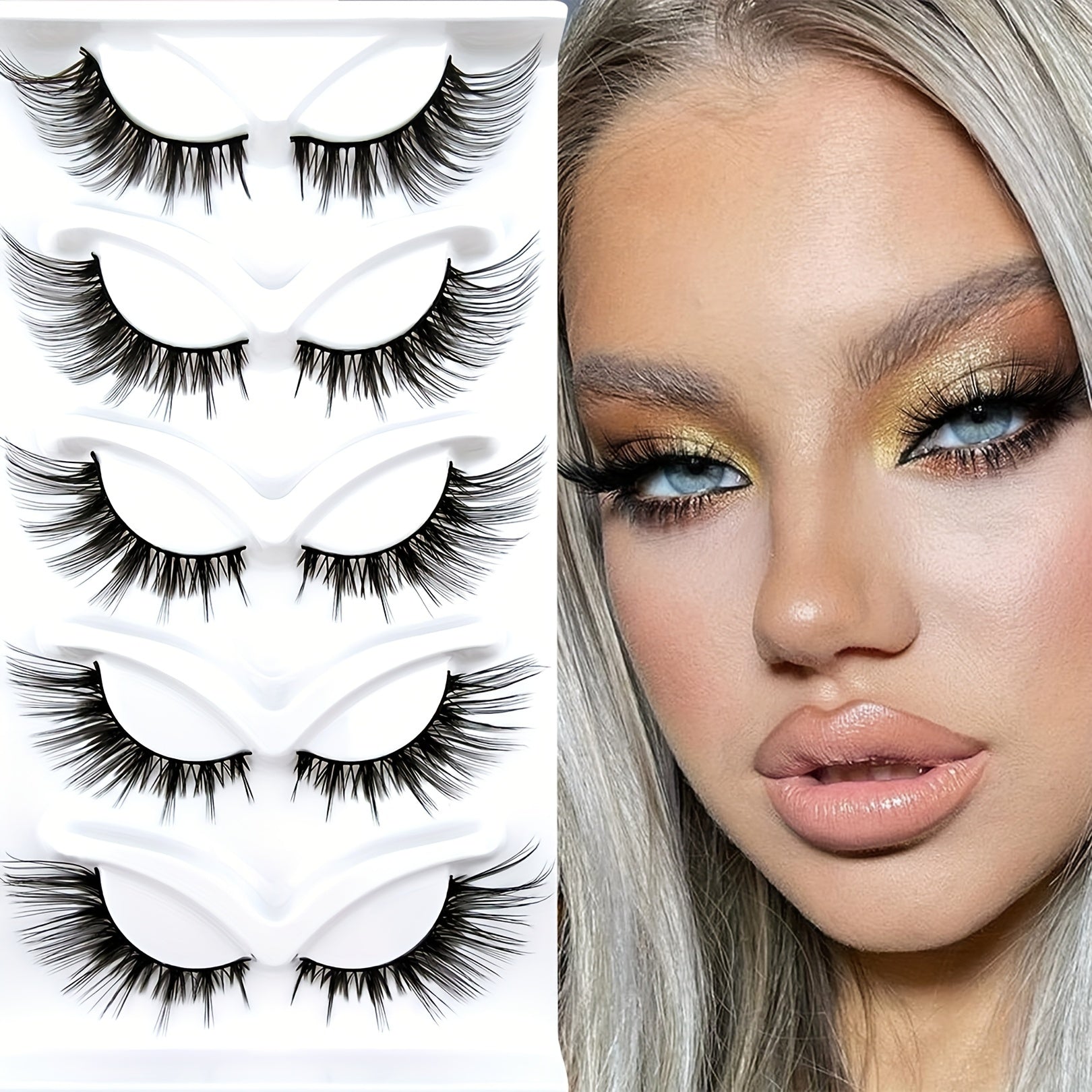 5 Pairs Cat Eye Lashes Lengthening Sexy Curling Fluffy Faux Mink False Eyelashes