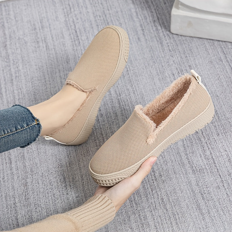 Women's Plush Lined Flat Loafers Soft & Warm Slip On Shoes