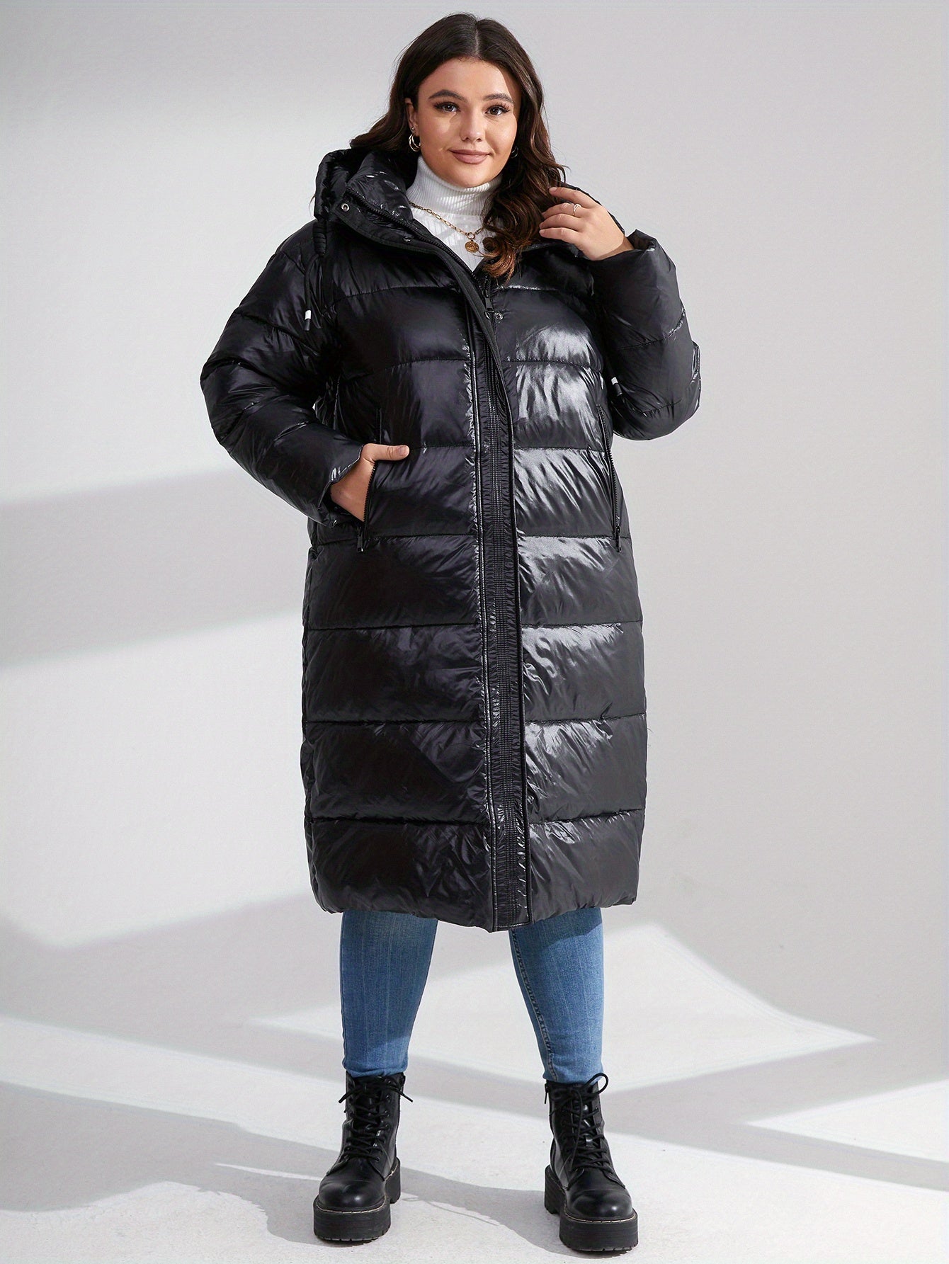 Solid Long Length Parka Hooded Outerwear Women's Clothing