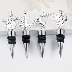 4pcs Christmas Wine Stoppers, Deer, Tree, Snowman Design