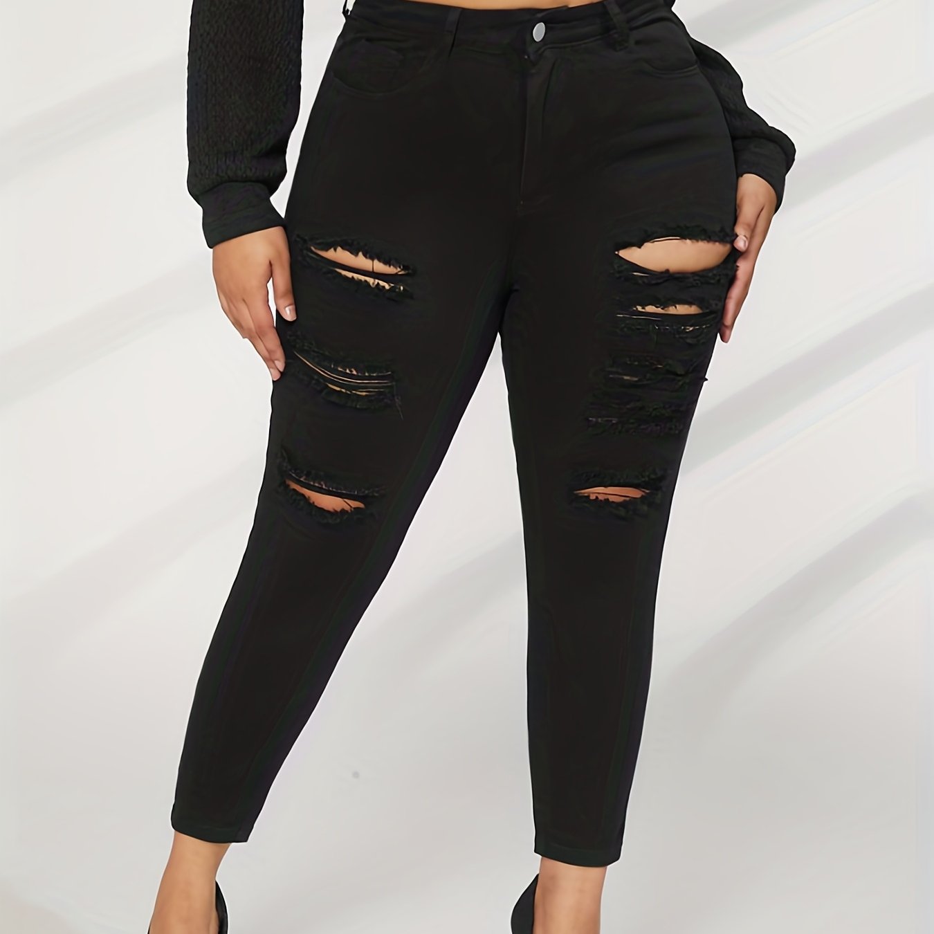  Solid Ripped High Rise Jeans