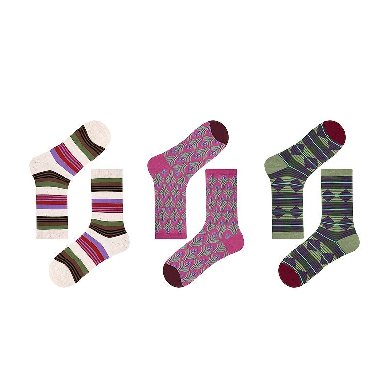3 Pairs Geometric Pattern Socks for Women