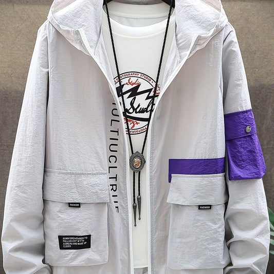 Stylish Letter Print Pattern Zip Up Hooded Jacket Men s Clothes