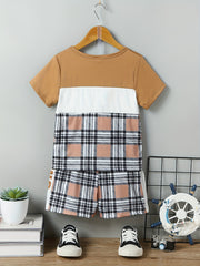 Boys Casual Outfit: T shirt & Plaid Shorts, Summer Kids Clothes