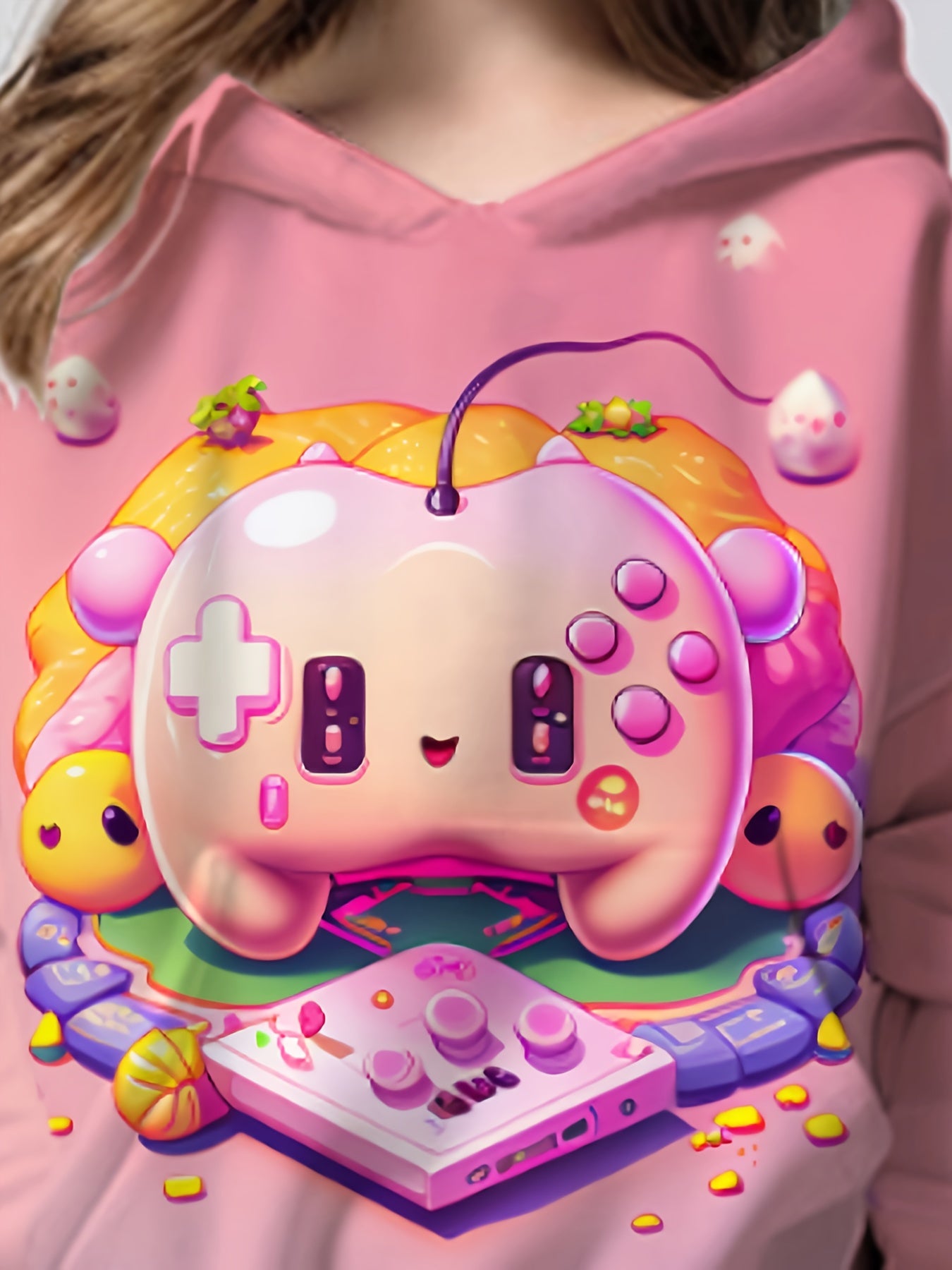 Cartoon Gamepad Graphic Hoodies For Girls 4 14y