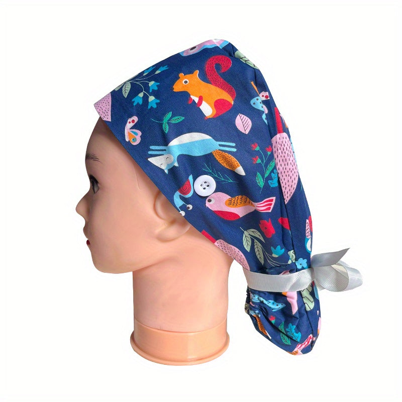 Cartoon Print Cotton Work Cap Elastic Nurse Hat