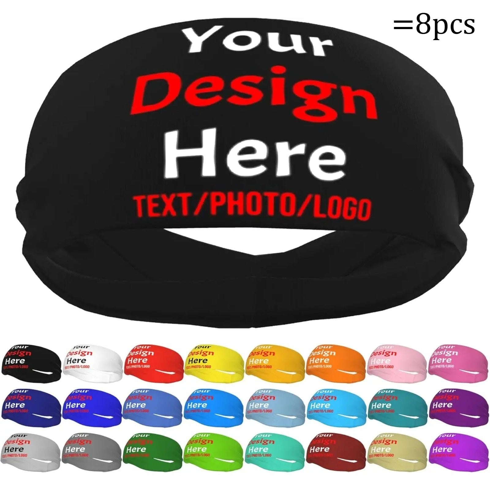 Custom Sweatbands 8 Pack - Quick Dry Non Slip Custom Sweatbands - Personalized