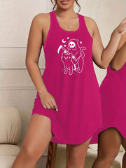  Grim Reaper & Cat Print Nightdress