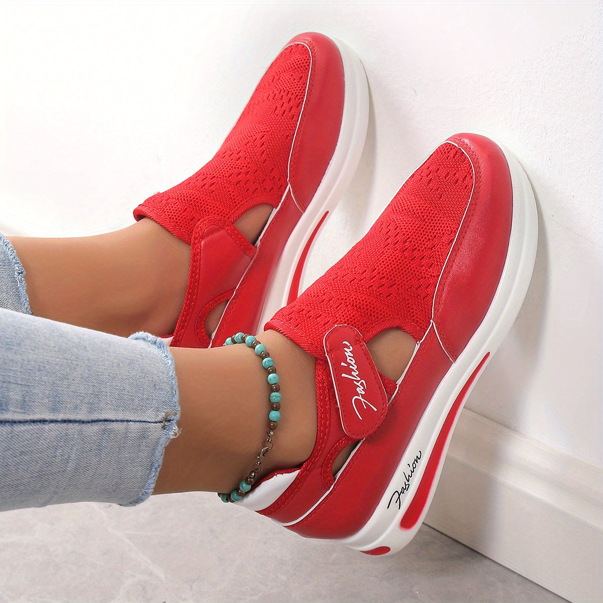 Women's Mesh Slip-On Platform Sneakers Thick Sole Casual Running Shoe