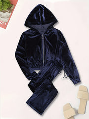  Velvet Zip Up Hoodie & Pants Set