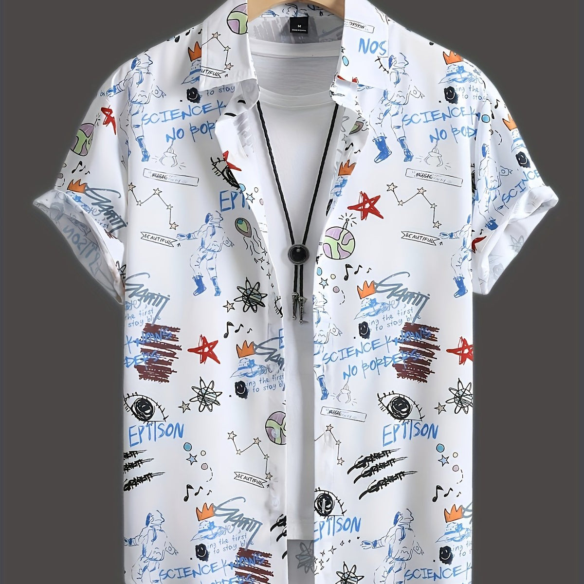 Men's Cartoon Print Button Up Shirt
