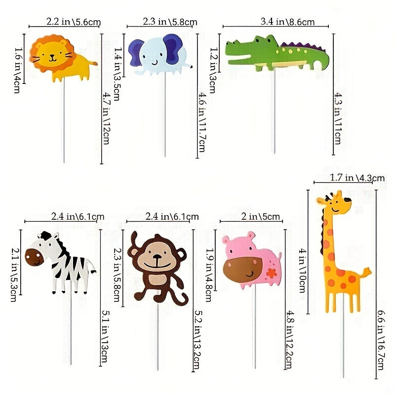7pcs Animal Cake Insert Card Set for Baby Birthday Party Decoration