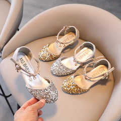 Sequin High Heeled Sandals for Girls Breathable Lightweight Dress Shoes