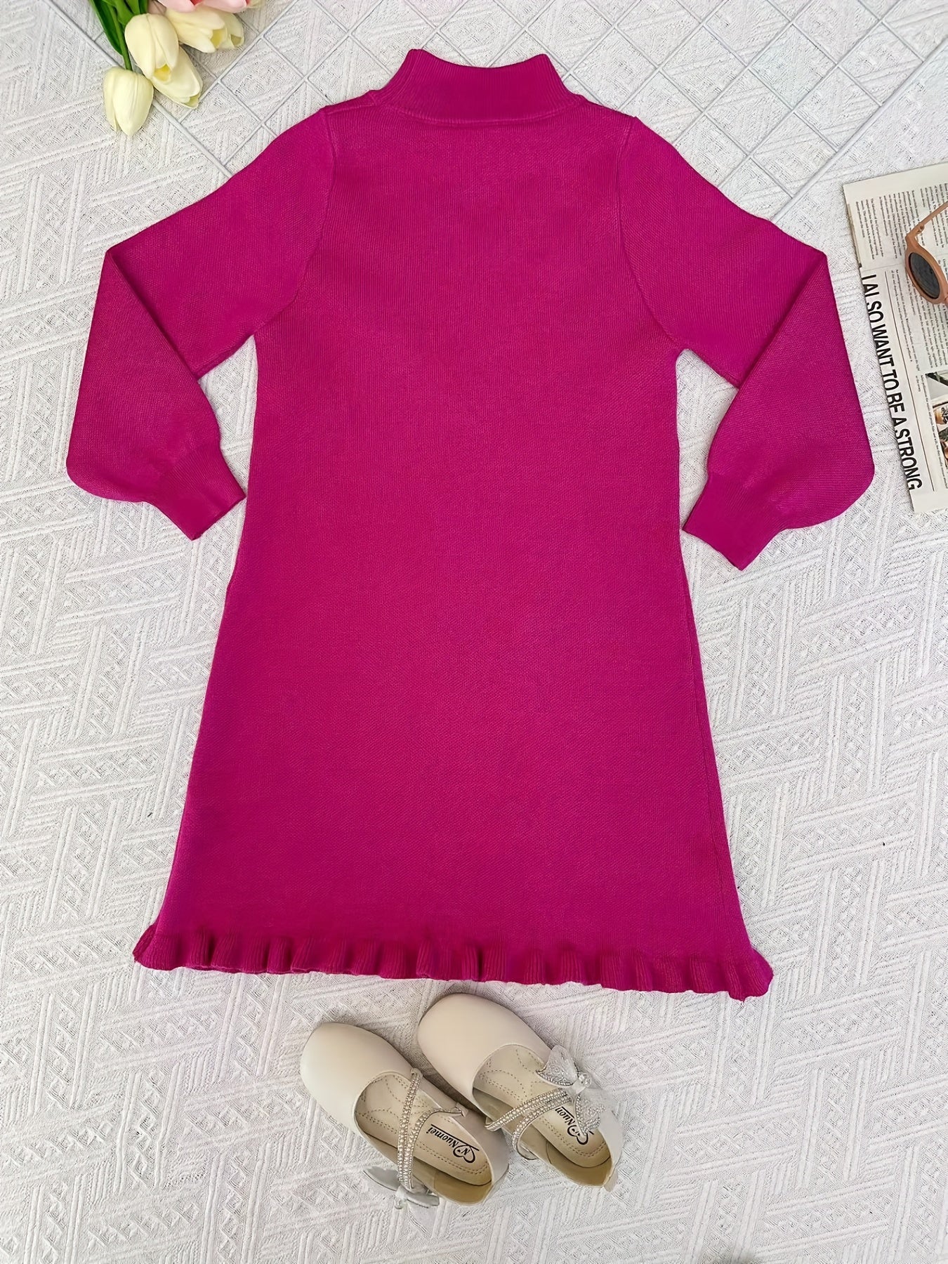 Girls Knitted Heart Jacquard Sweater Dress for Autumn and Winter