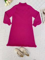 Girls Knitted Heart Jacquard Sweater Dress for Autumn and Winter
