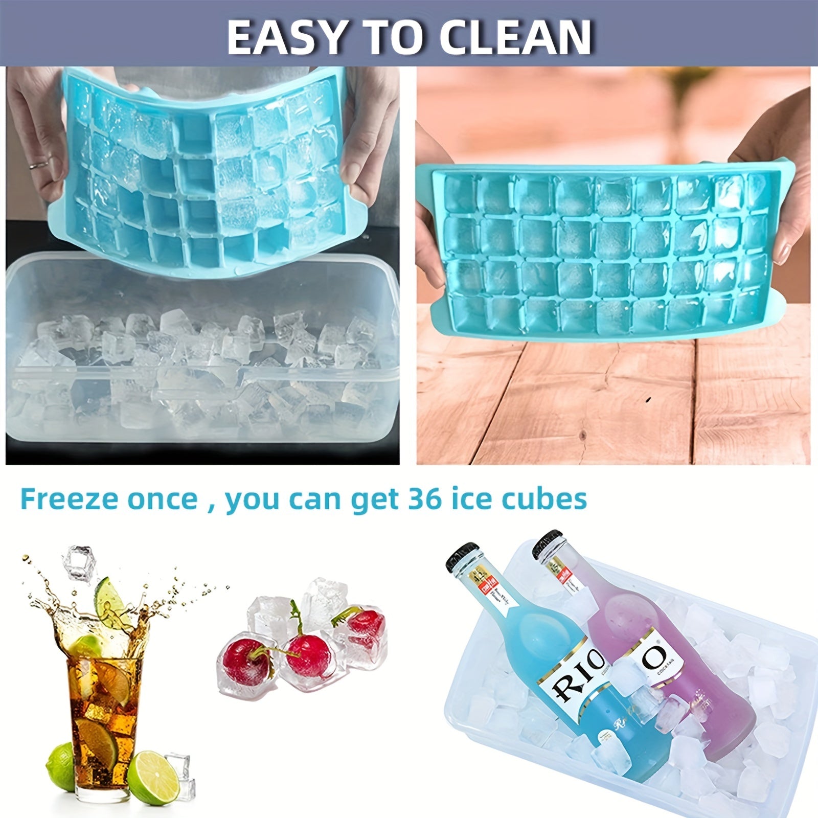Ice Cube Mold Freezer Ice Tray with Scoop & Box for Cocktails Whiskey