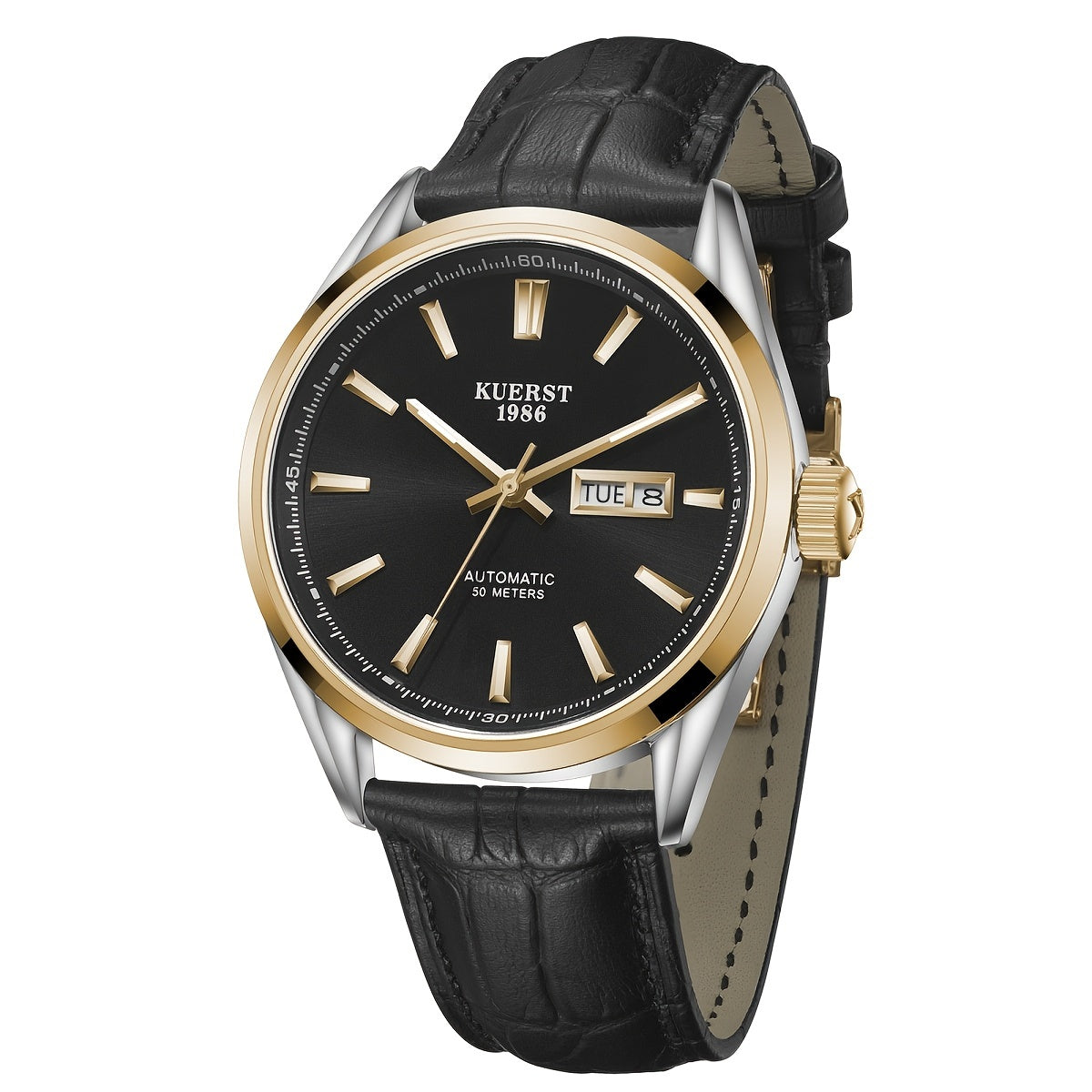 KUERST Steel Belt Double Press Butterfly Buckle Automatic Mechanical Watch