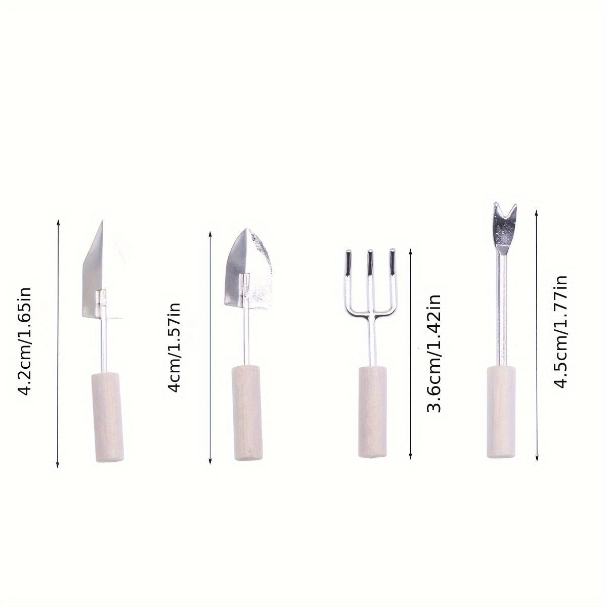 4pcs Dollhouse Wooden Handle Metal Garden Tools