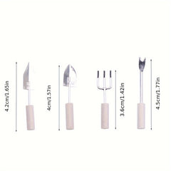 4pcs Dollhouse Wooden Handle Metal Garden Tools