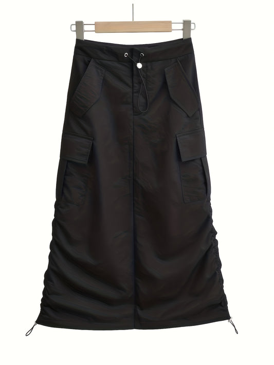  Y2k Side Ruched Cargo Maxi Skirt