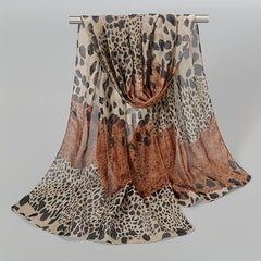 Leopard Print Chiffon Scarf Classic Block Shawl Boho Windproof Head Wrap