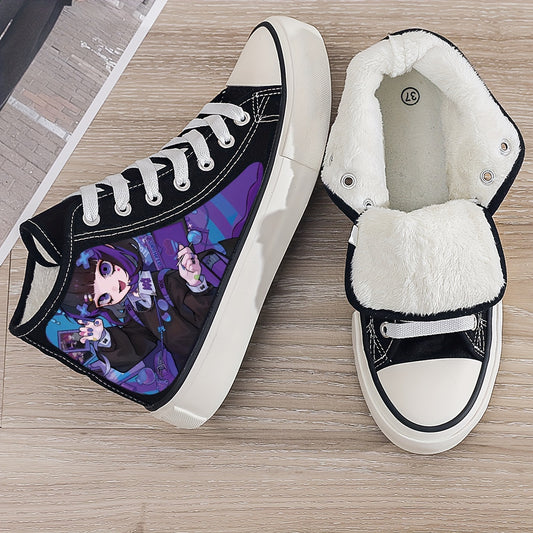 Anime Girl Print Plush Lined Chunky Canvas Sneakers