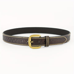 Men's PU Leather Flower Pattern Business Belt Square Buckle Waist Strap