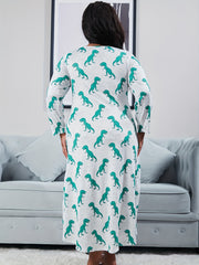  Dinosaur Print Long Sleeve Round Neck Nightdress