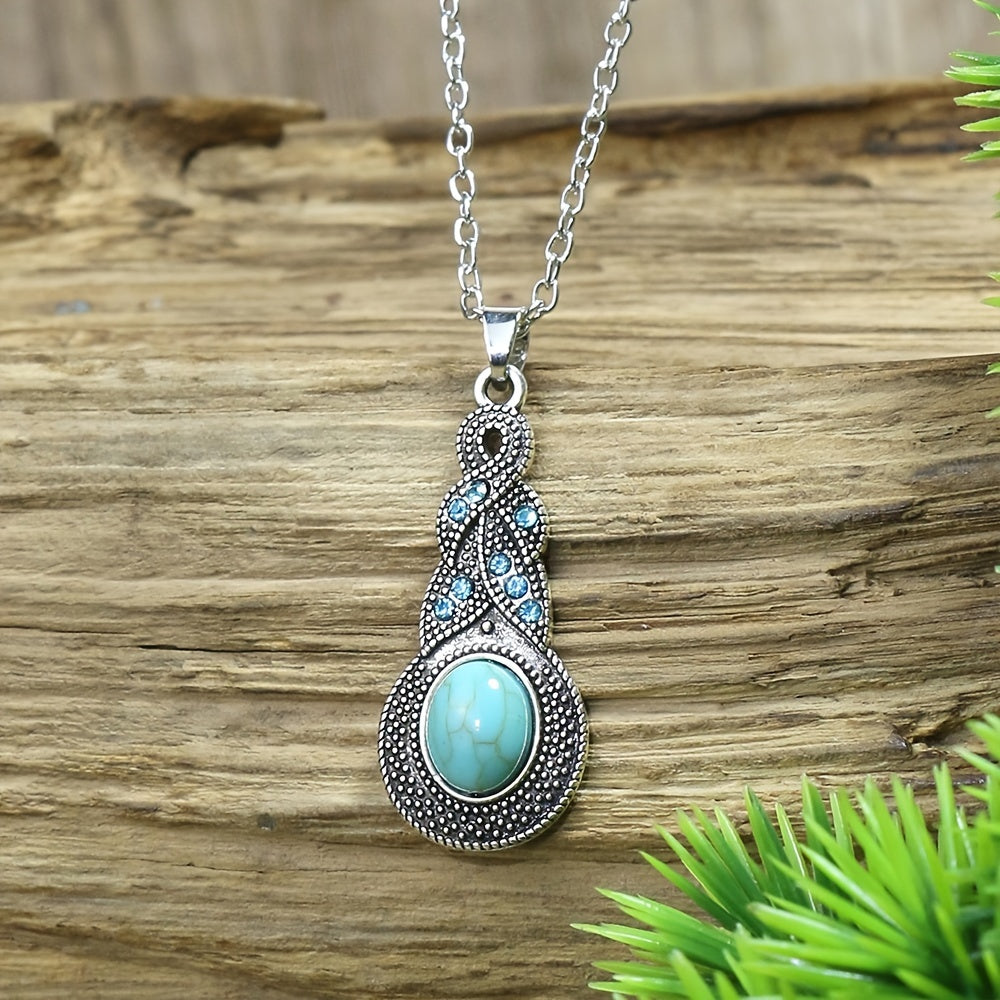 Bohemian Turquoise Inlaid Rhinestones Water Drop Earrings Necklace Set