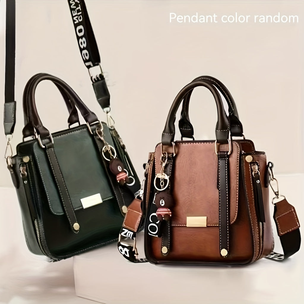 Women's Casual Elegance Satchel Handbag PU Leather Zip Closure Crossbody Bag