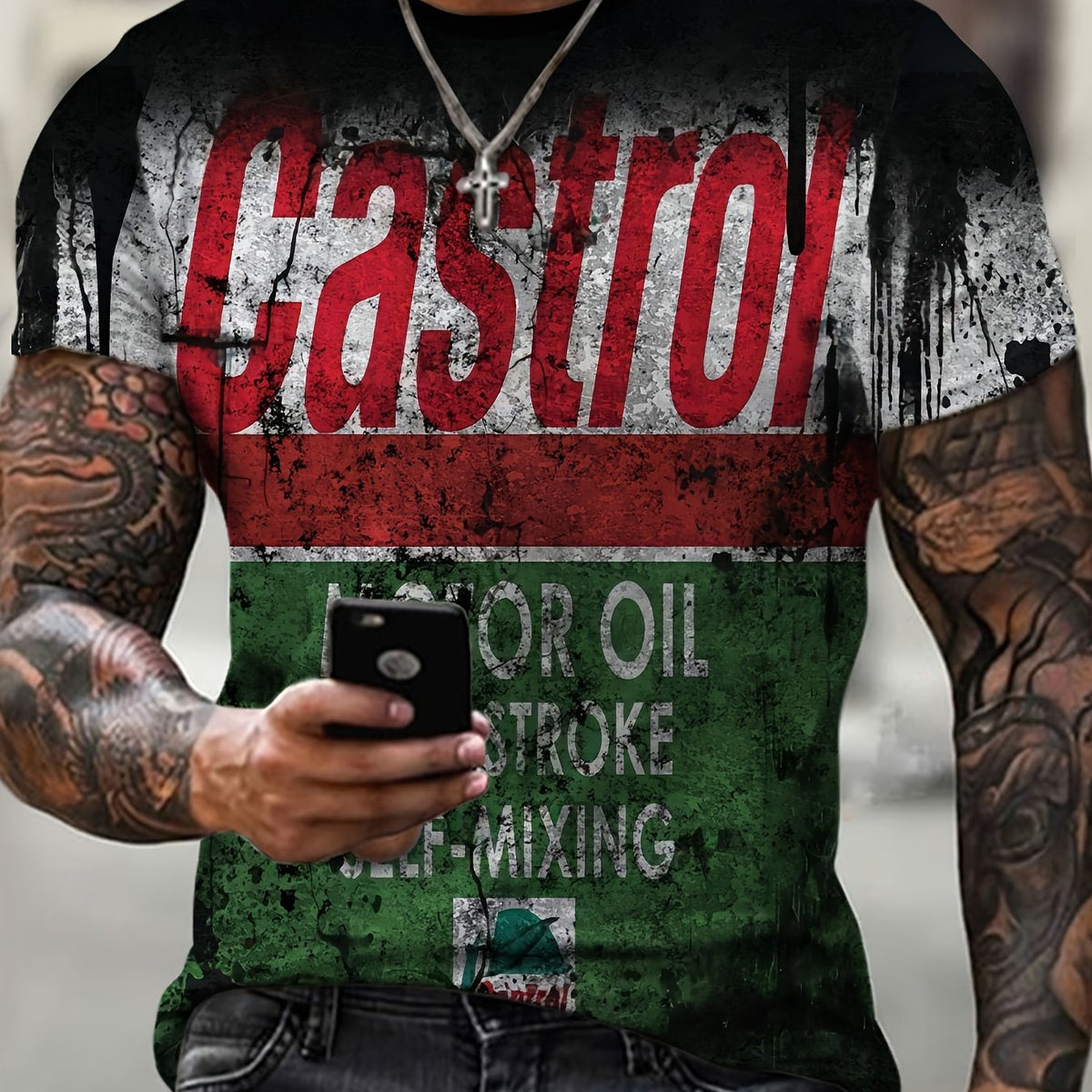 Retro 3D Motorcycle Graphic Print Men's Crew Neck T Shirt for Summer