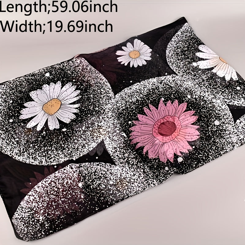 Sunflower Print Chiffon Scarf Thin Silk Shawl