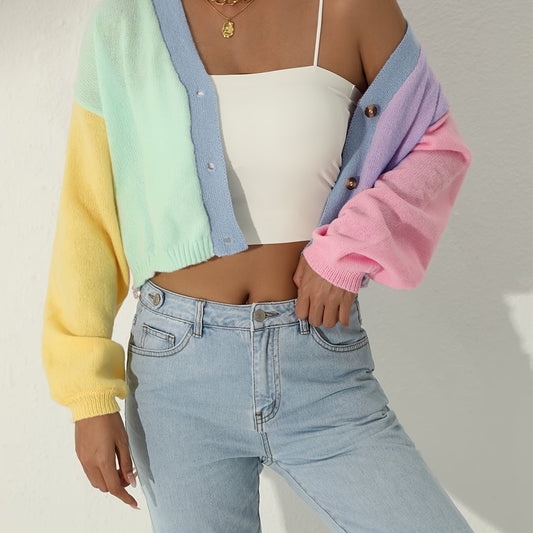 Colorful Long Sleeve Crop Cardigan for Women