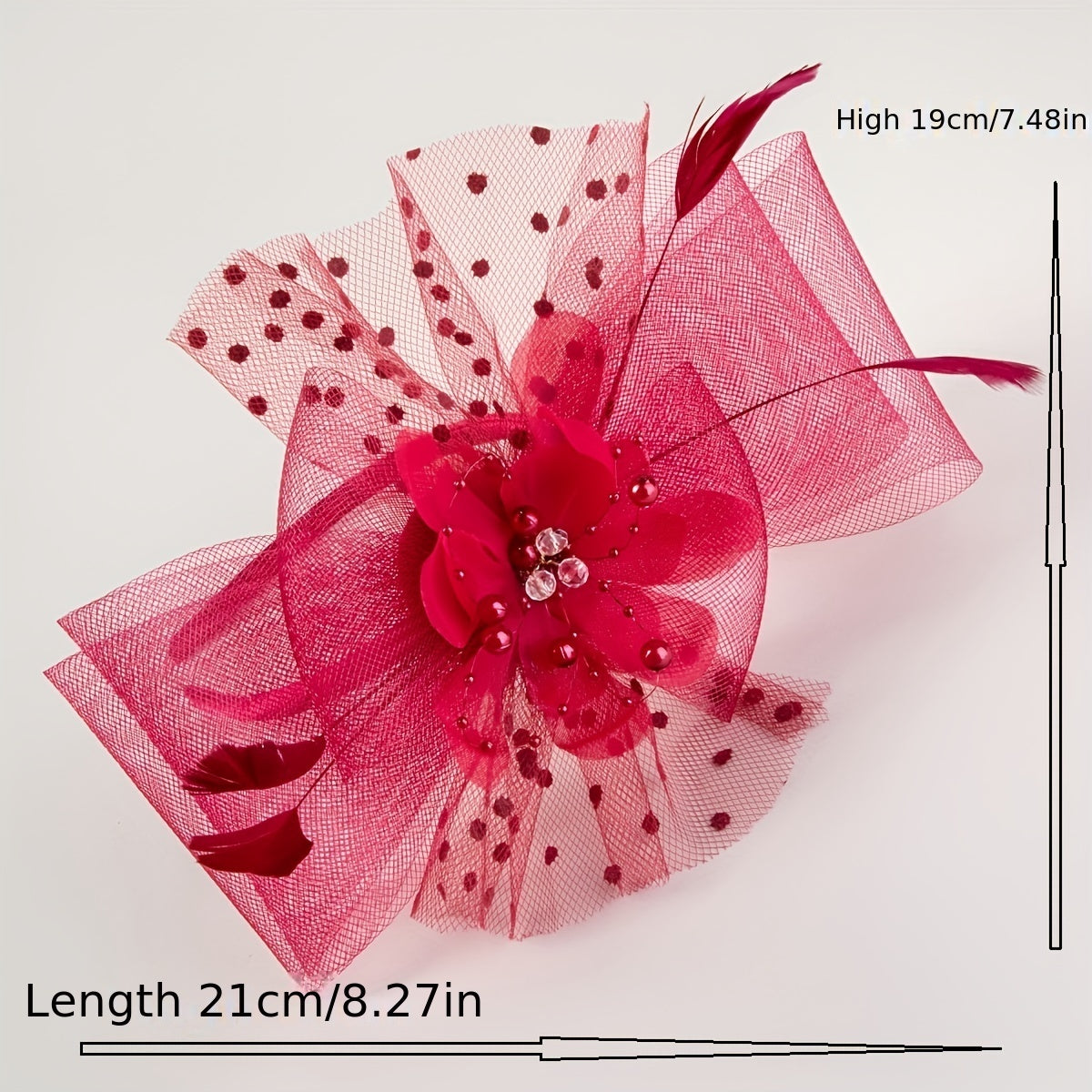 Red Flower Feather Fascinator Headband for Tea Party Wedding