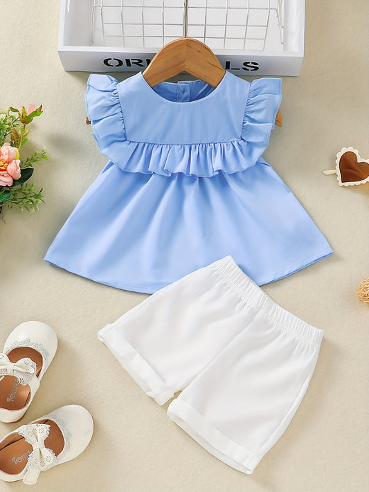 Baby Girl's Ruffled Top and Solid Shorts Set