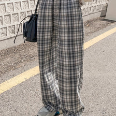 Women's Plus Plaid Wide Leg Trousers With Pockets