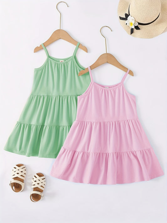 2pcs Toddler Girls Spaghetti Strap Swing Dress for Sunmmer