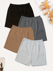 Solid Elastic Waist Shorts 3 Pack Wide Leg Casual Workout Versatile Shorts