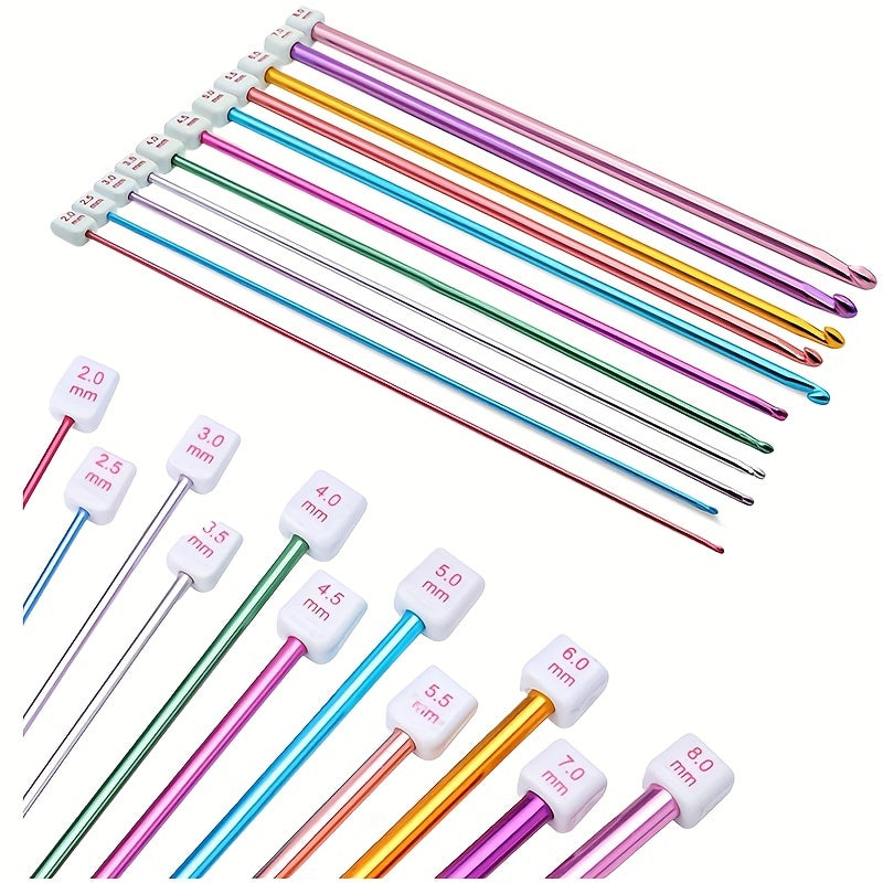 11pcs Tunisian Afghan Crochet Hooks Multicolor Aluminum Knitting Needles Hook