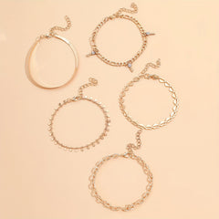5 Pcs Stackable Chain Anklet Set with Key Tassel Pendant