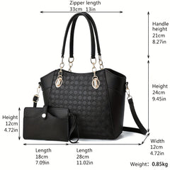 Classic Pattern Embossed Tote Bag Solid Satchel Bag For Work