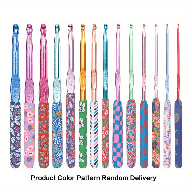 14pcs Crochet Hooks Set Aluminum Ergonomic Handle Yarn Craft Gift Women
